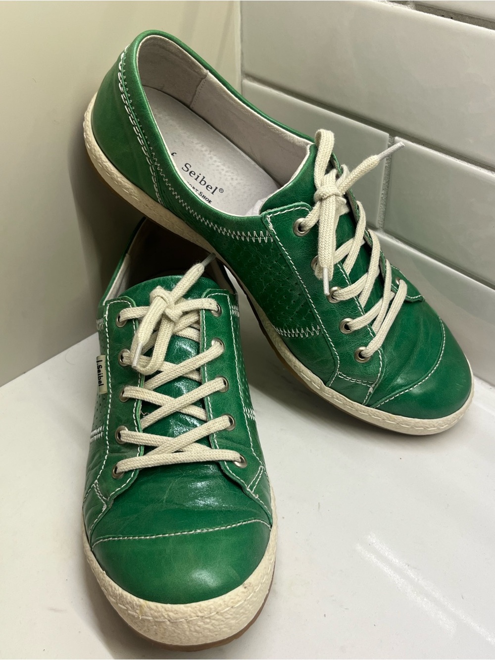 Josef Seibel Green Leather Lace-Up Sneakers Women’s EU 39
